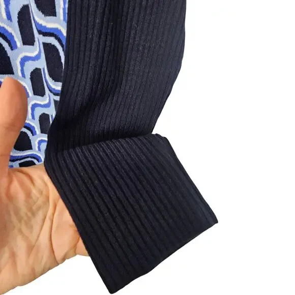 Talbots Womens Abstract Geometric Turtleneck Sweater Size PS Preppy Artsy Blue - Picture 4 of 9